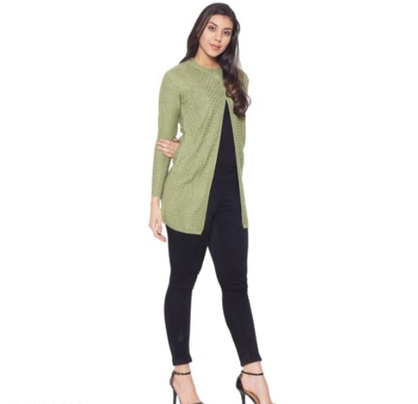 Clapton Women's Acrylic Green Blend Full Sleeve Winter Wear Long Cardigan/Shrug Beige - M, Green, Wool, Pack Of 1